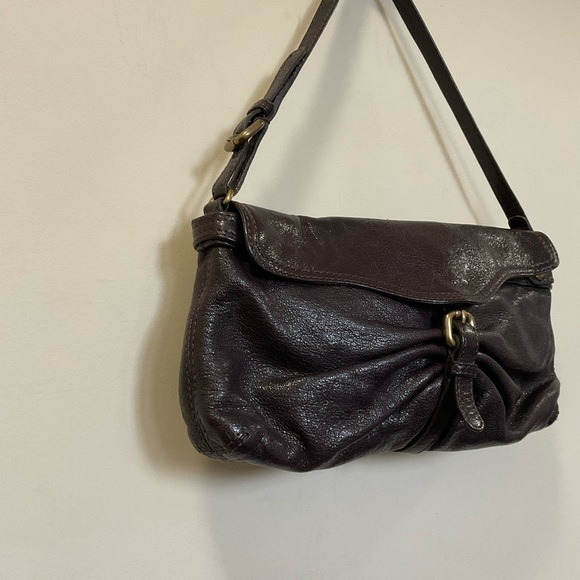 KOOBA Double Buckles Accents Dark Purple Leather Small Shoulder Bag - Picture 2 of 8